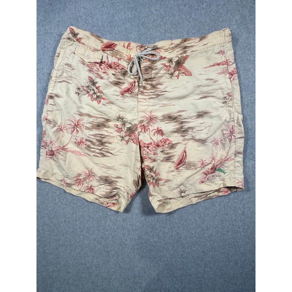 Tommy‎ Bahama Relax Mens XL Tan Pink Tropical Palm Tree Swim Trunks Board Shorts